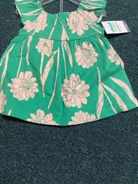 child of mine Green Dress with Pink Floral Print